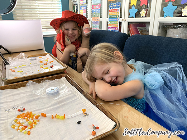 Evelyn & Hazel Oehler working on jewelry made with the Halloween Mini Design Kit