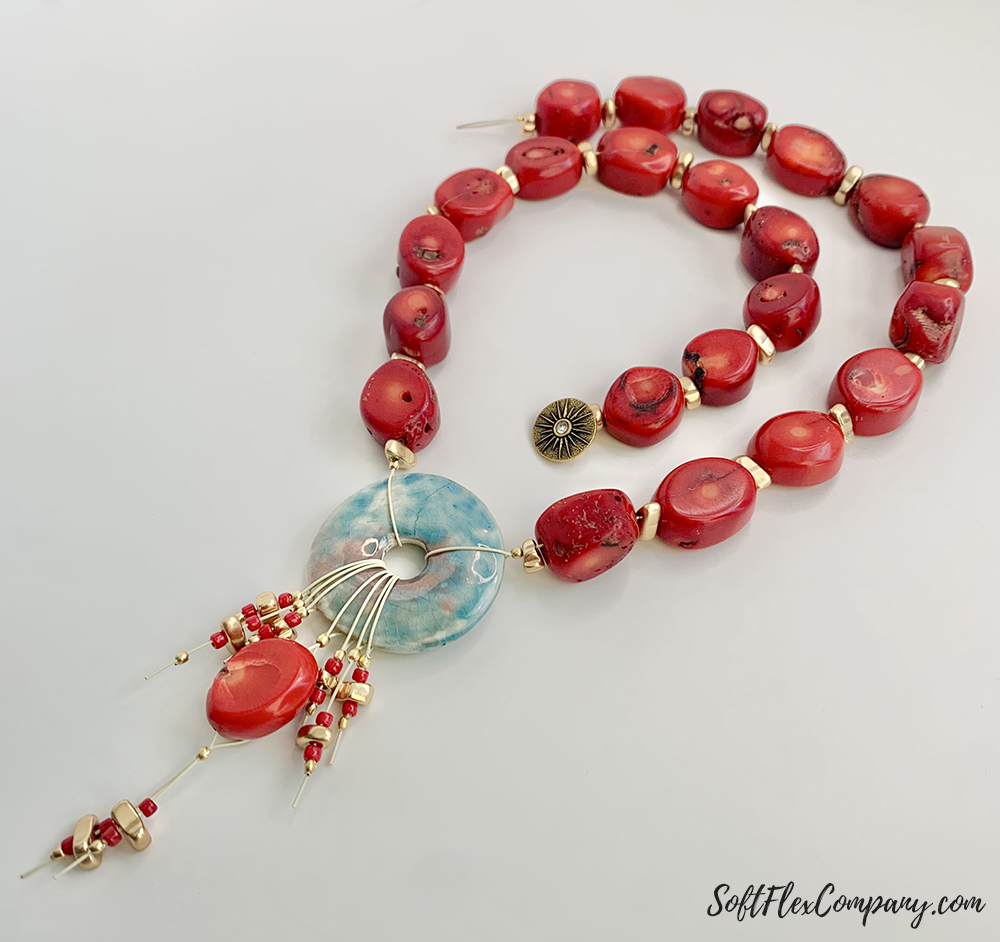 Coral Bead & Cermaic Donut Pendant Necklace by Sara Oehler