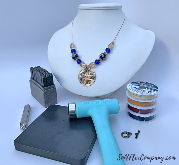 Metal Stamping Gratitude Necklace with Soft Flex Beading Wire by Sara Oehler