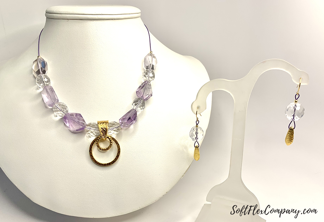 Purple Amethyst and Crystal Beaded Necklace and Crystal Earrings by Sara Oehler