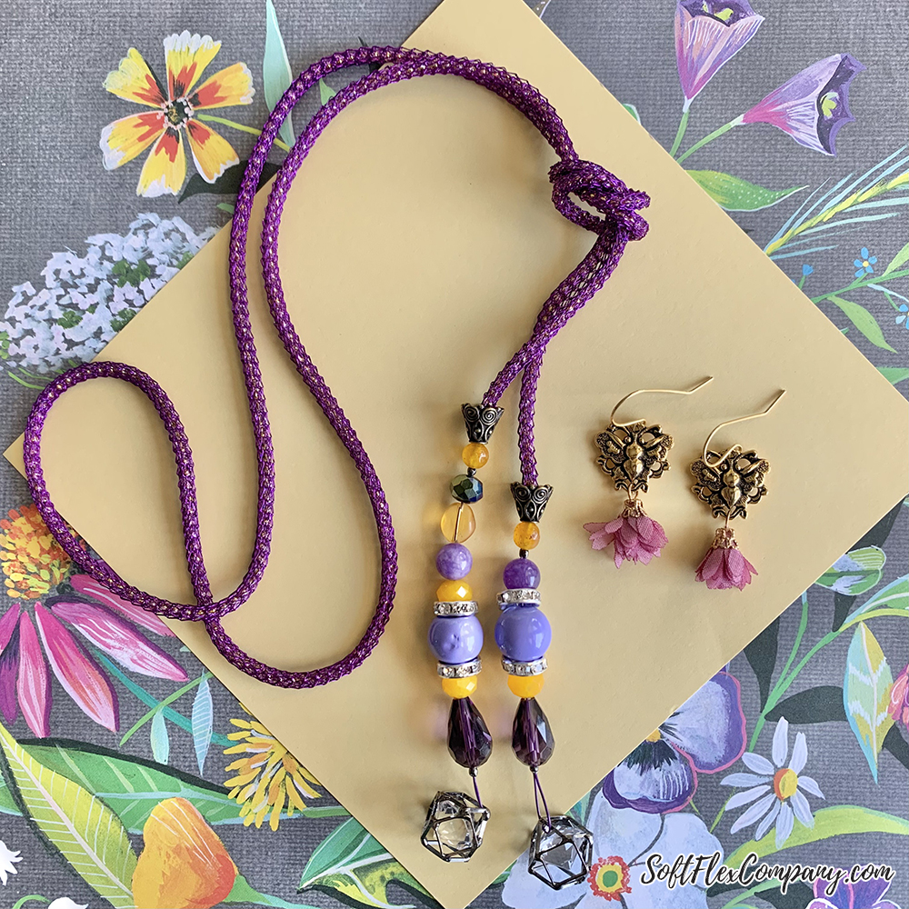 Purple Petals Lariat Necklace and Butterfly Earrings by Sara Oehler