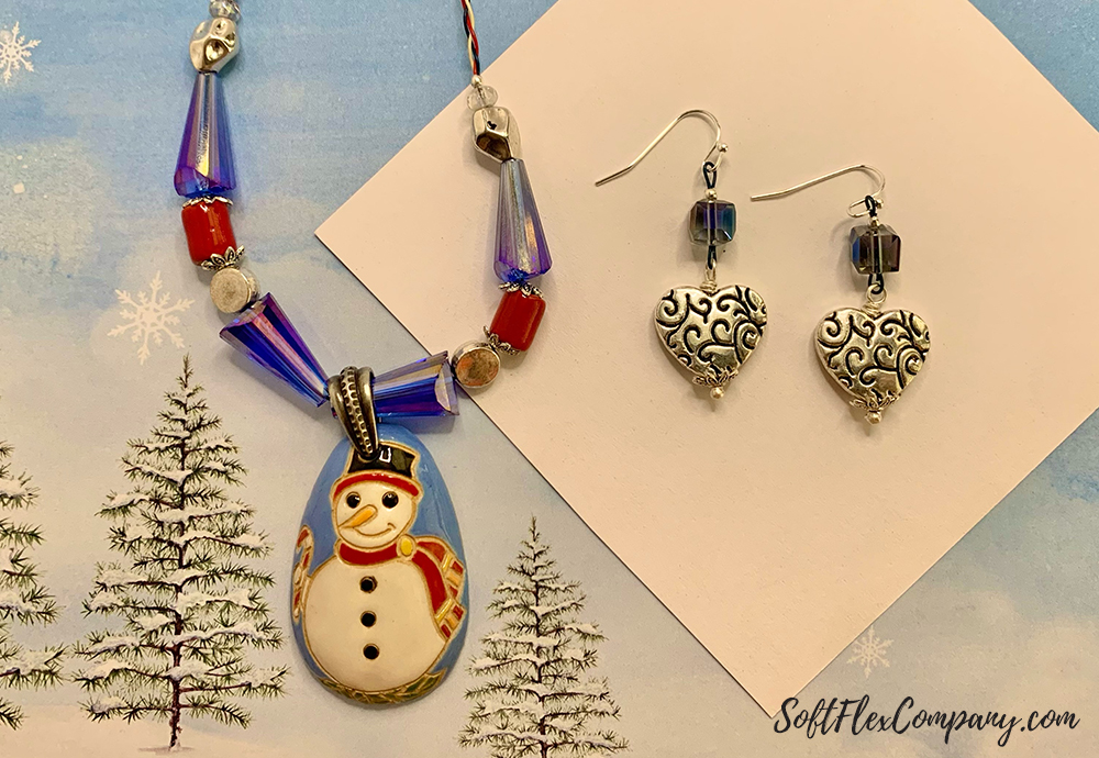 Snowman Necklace And Silver Heart Earrings by Sara Oehler