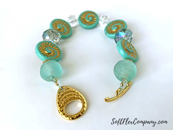 Turquoise Ammonite Czech Glass Spiral Bead Bracelet by Sara Oehler