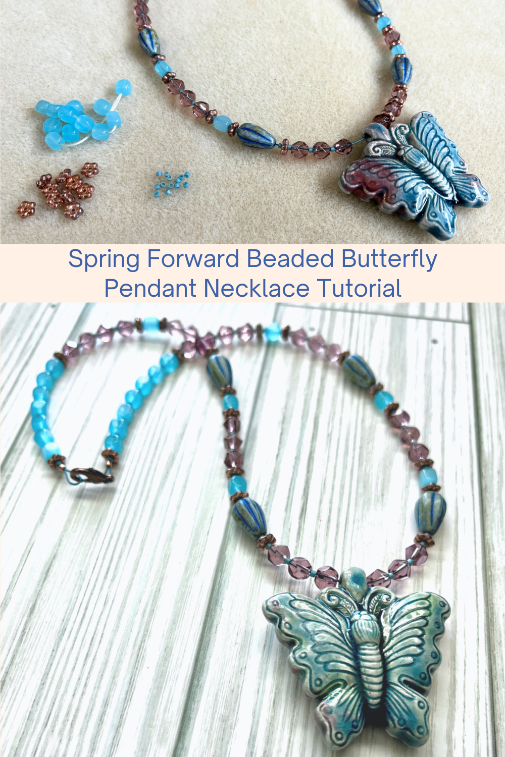 Spring Forward Beaded Butterfly Pendant Necklace Tutorial Collage
