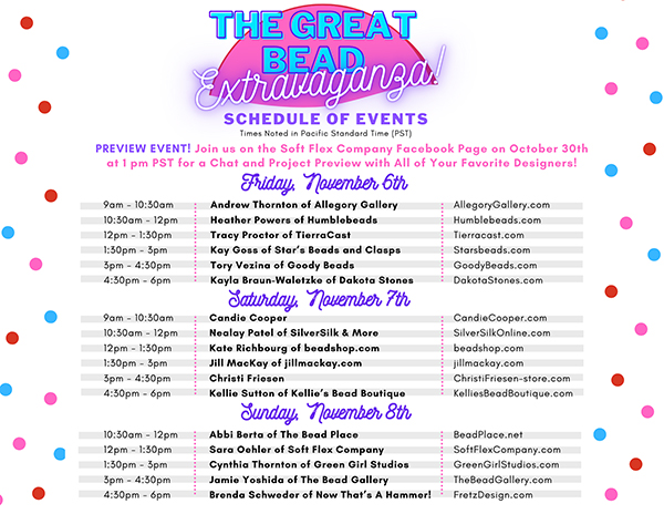 The Great Bead Extravaganza Schedule