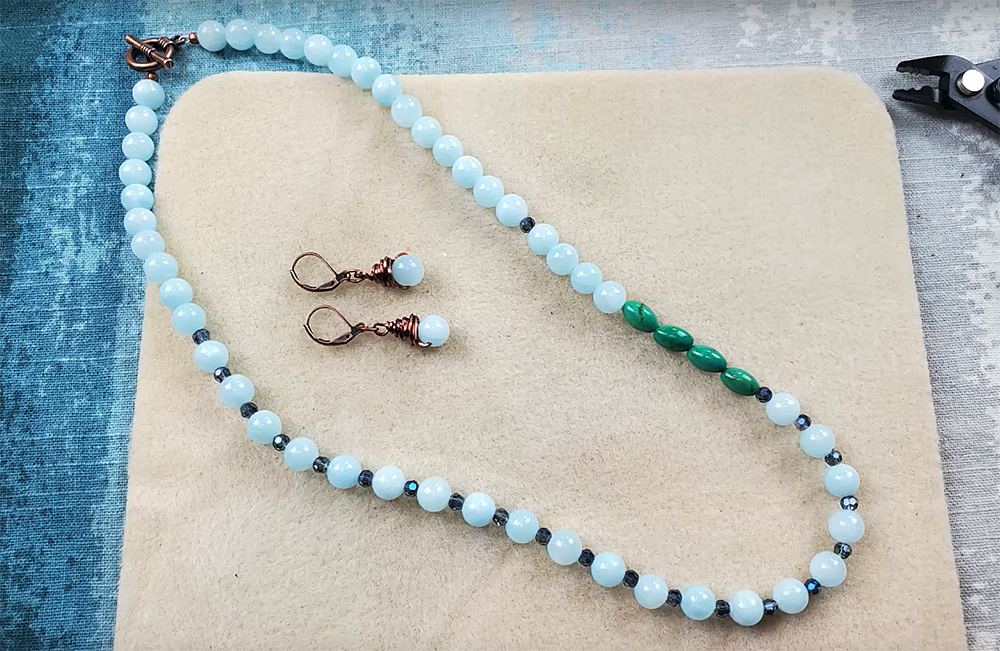 Asymmetrical Beaded Necklace And Messy Wrapped Earrings by Thunderhorse Descendant