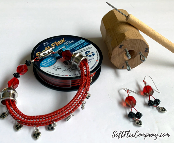 Soft Flex Wire Knitted Charm Bracelet and Earrings by Kristen Fagan