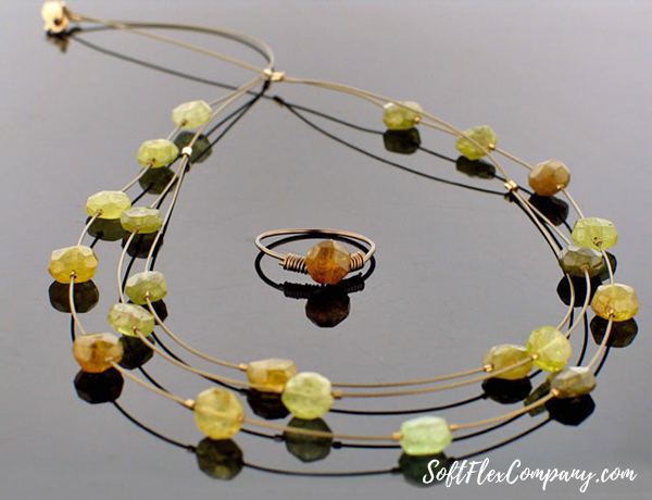 Green Garnet Multi-Strand Necklace and Ring by Virginia Magdaleno