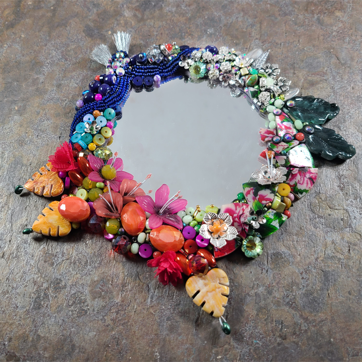 Polymer Clay Floral Frame on a Mirror by Christi Friesen