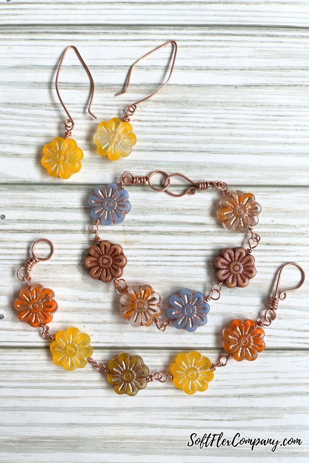 Wire Wrapped Czech Glass Boho Flower Bracelets, Clasps & Earrings by Kristen Fagan