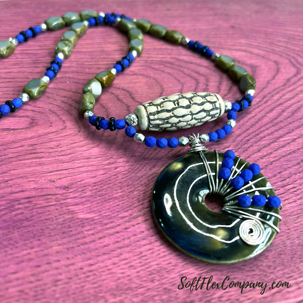 Wire Wrapped Ceramic Donut Beaded Necklace by Kristen Fagan