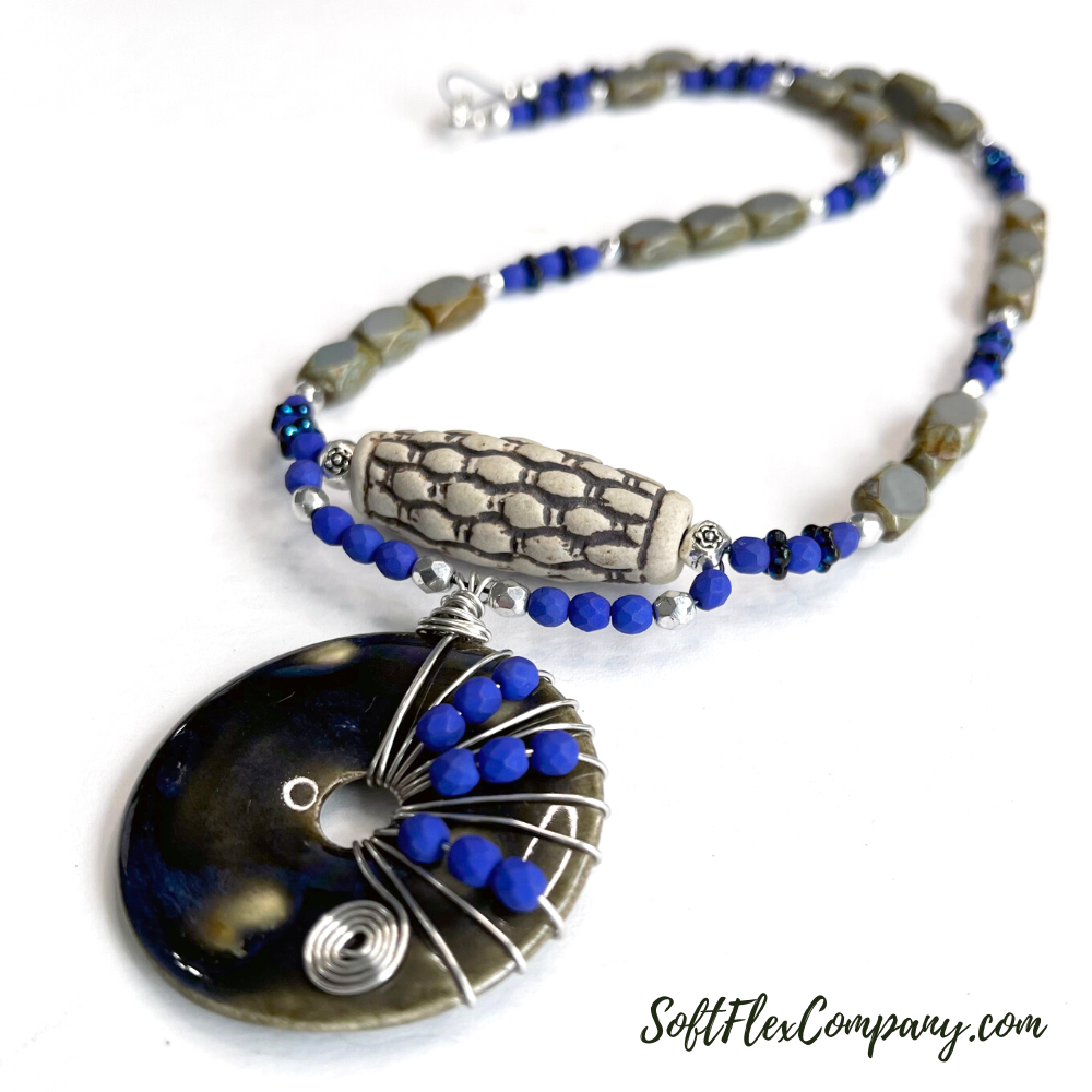 Wire Wrapped Ceramic Donut Beaded Necklace by Kristen Fagan