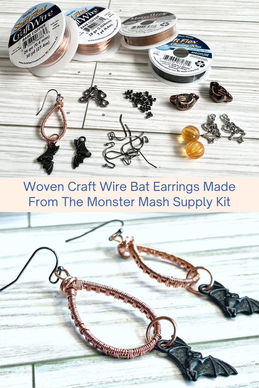 Woven Craft Wire Bat Earrings Made From The Monster Mash Supply Kit Collage